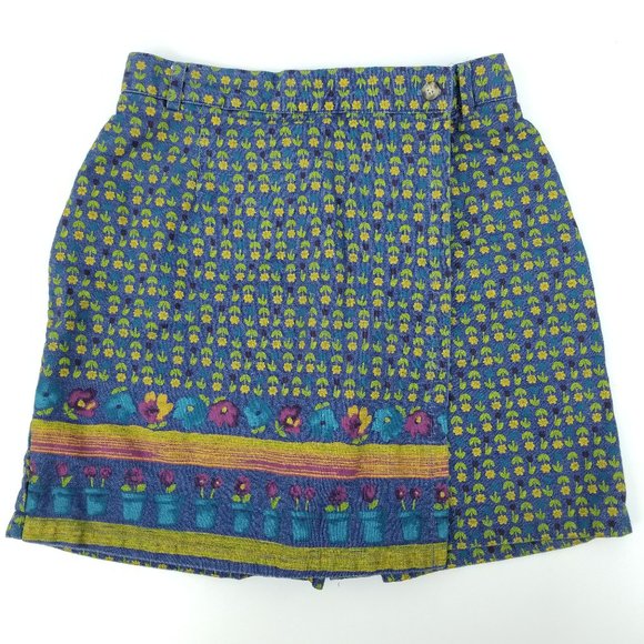 Vtg 90s Genre Sport Chambray Tulips Jean Skort 10P - Picture 1 of 8